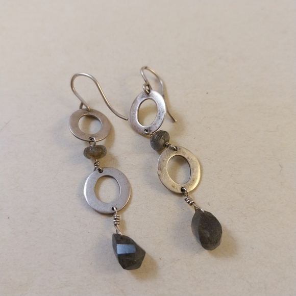 Sterling Silver and Gray Dangle Earrings - Picture 6 of 15